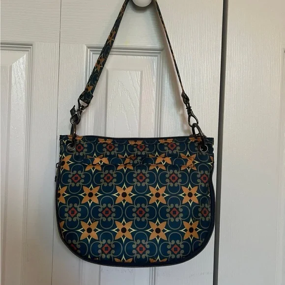 LUG Swivel Convertible Tiles Teal Patterned Shoulder Bag with Crossbody Strap - Picture 4 of 9